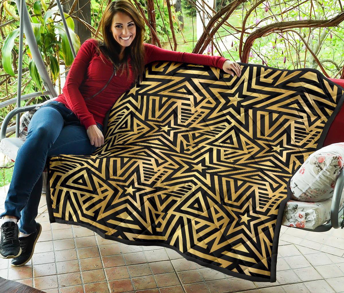 Gold Star Pattern Print Quilt-grizzshop
