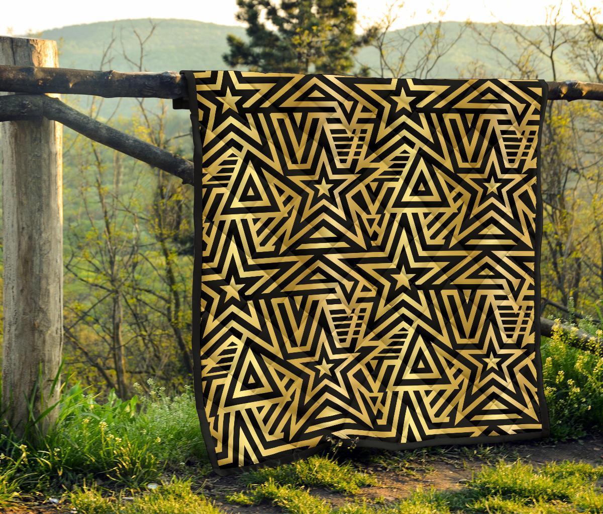Gold Star Pattern Print Quilt-grizzshop