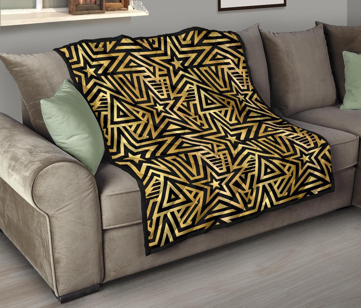 Gold Star Pattern Print Quilt-grizzshop
