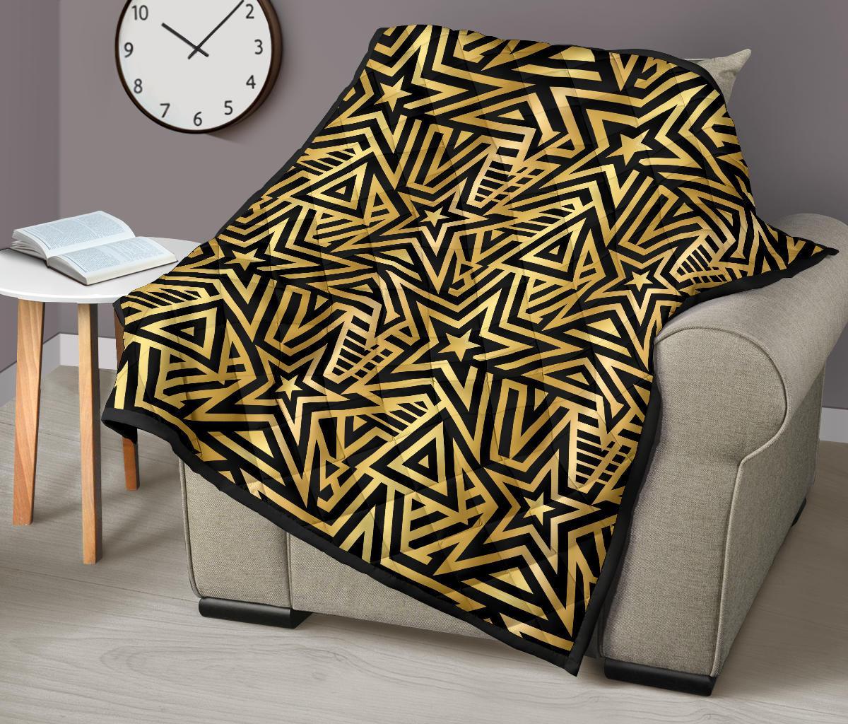 Gold Star Pattern Print Quilt-grizzshop