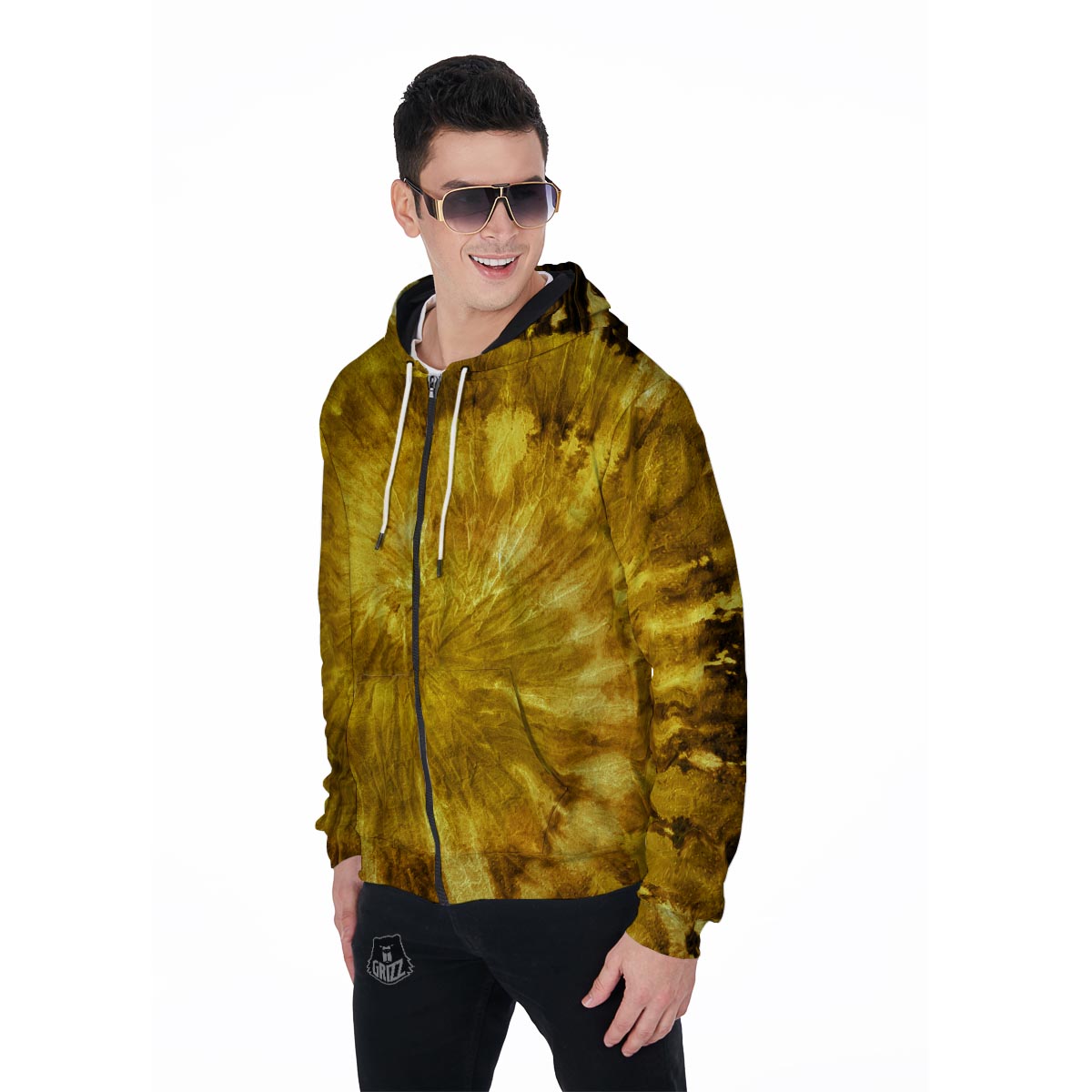 Gold Tie Dye Men's Zip Up Hoodie-grizzshop