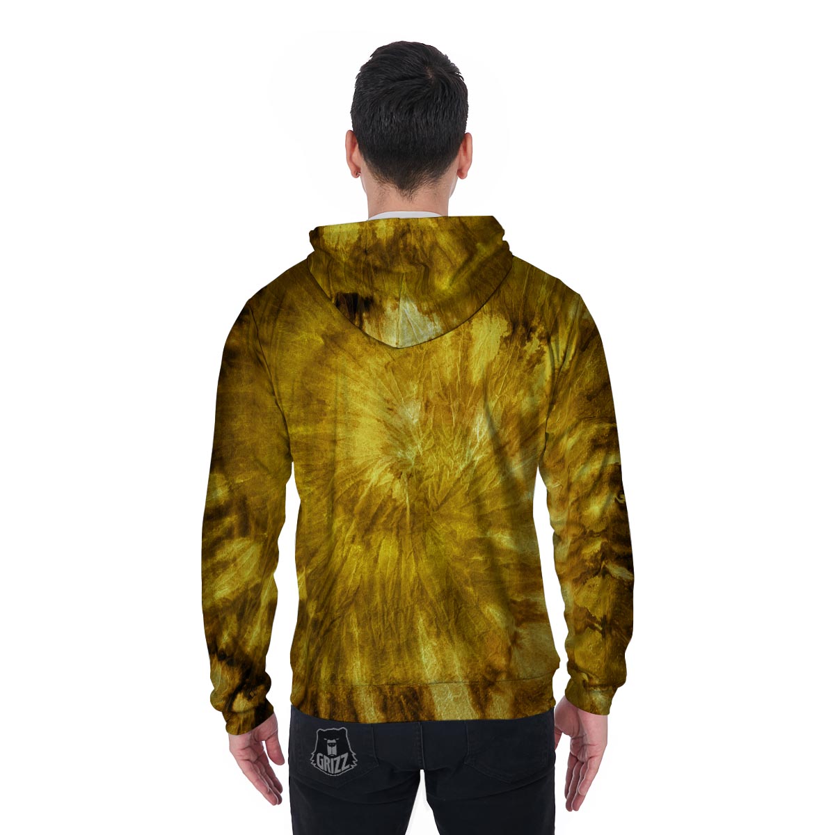 Gold Tie Dye Men's Zip Up Hoodie-grizzshop