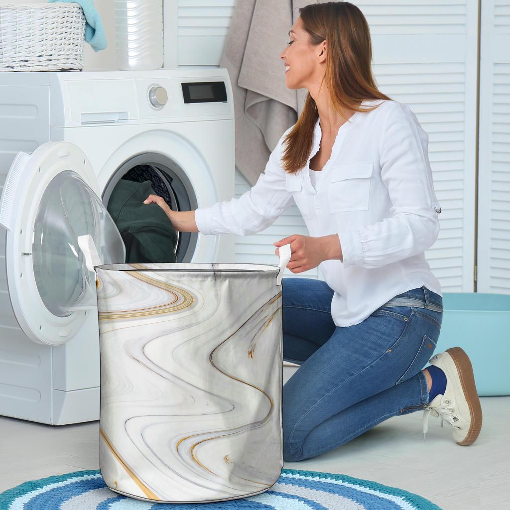 Gold White Marble Laundry Basket-grizzshop