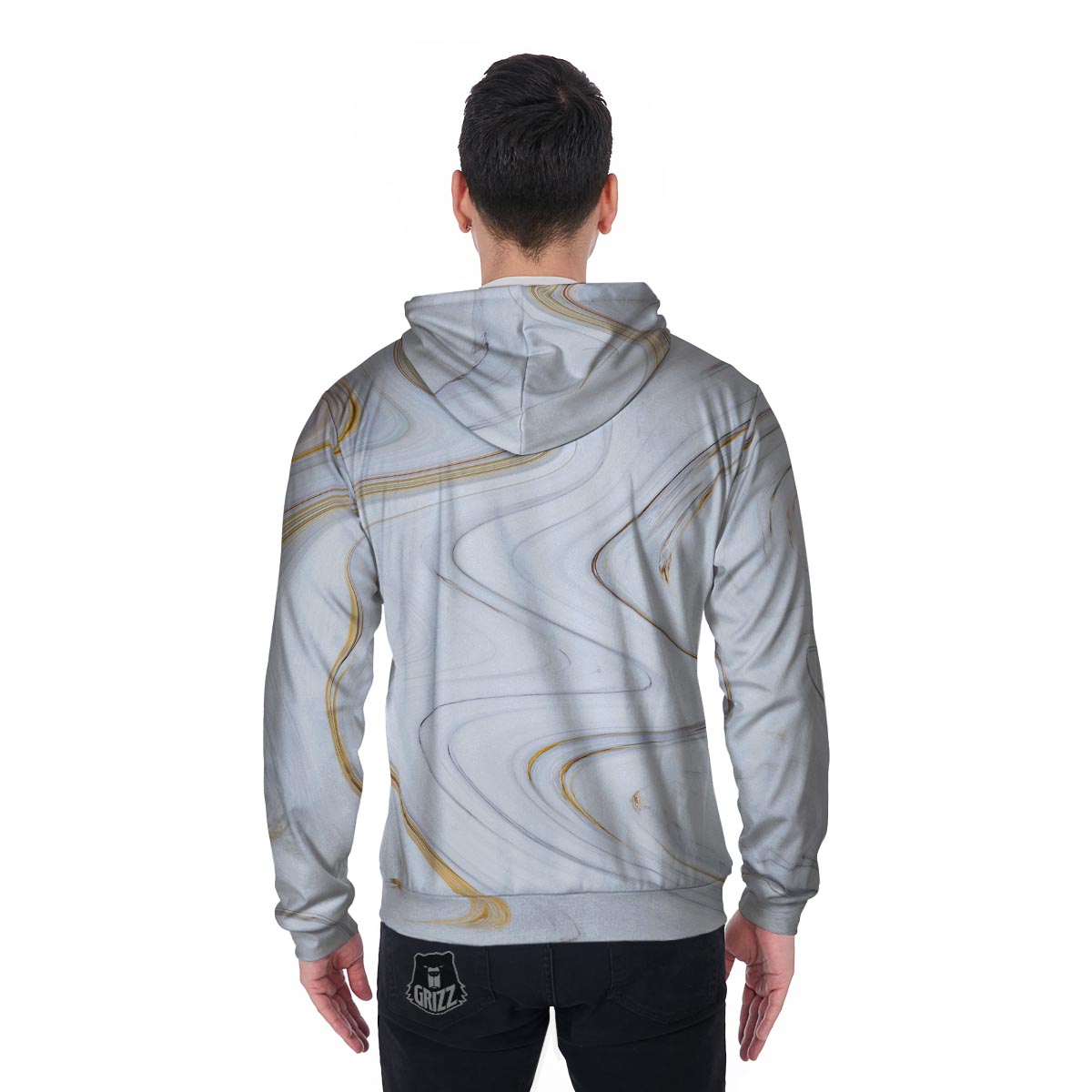 Gold White Marble Men's Zip Up Hoodie-grizzshop