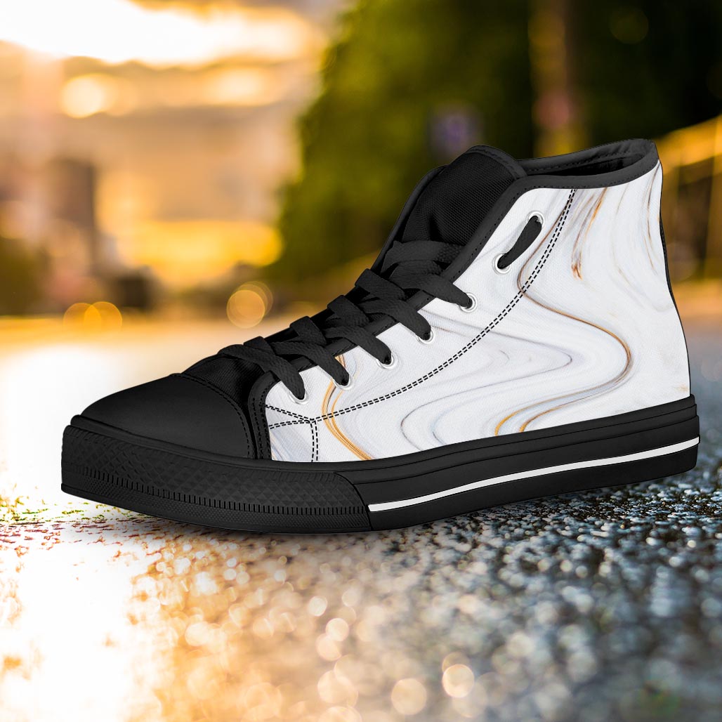 Gold White Marble Women's High Top Shoes-grizzshop