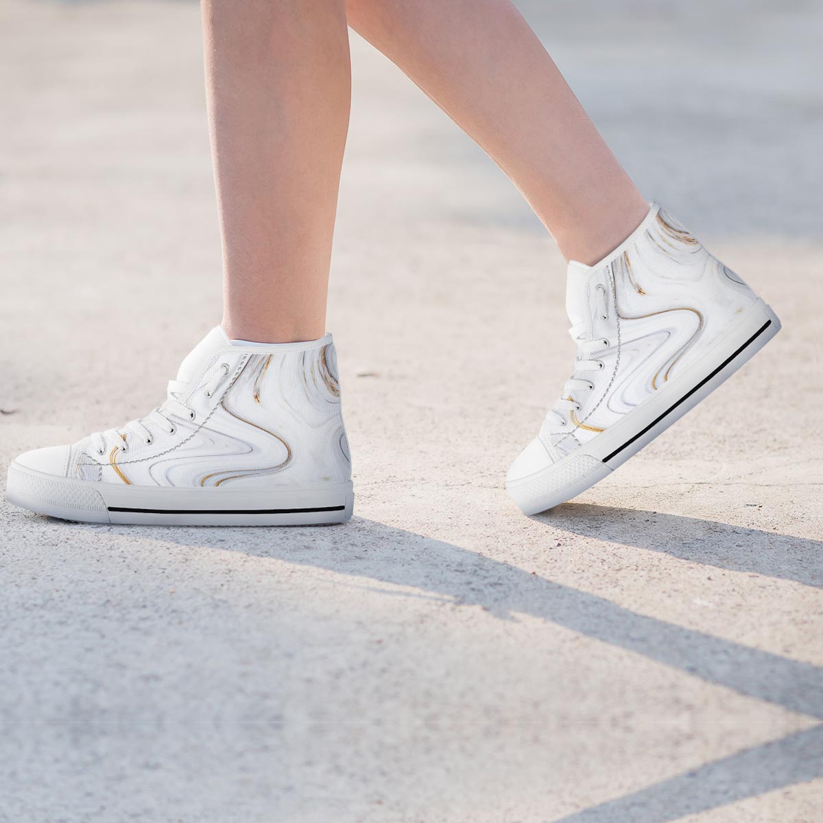 Gold White Marble Women's High Top Shoes-grizzshop