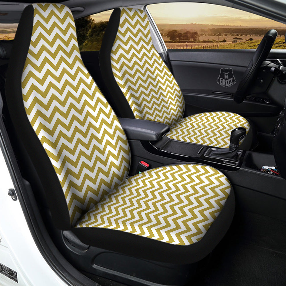 Gold Zigzag Print Pattern Car Seat Covers-grizzshop