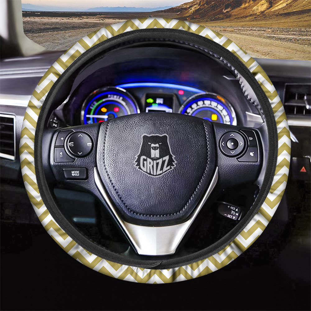 Gold Zigzag Print Pattern Car Steering Wheel Cover-grizzshop
