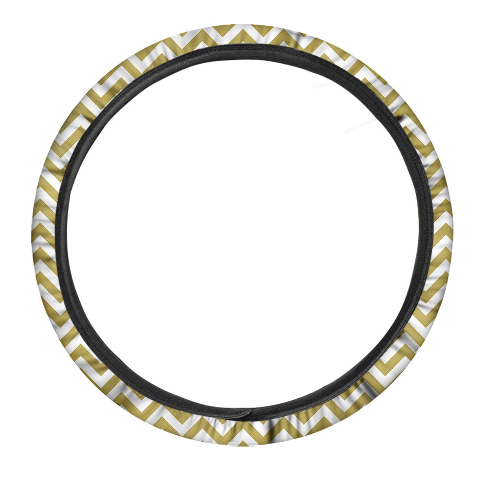 Gold Zigzag Print Pattern Car Steering Wheel Cover-grizzshop