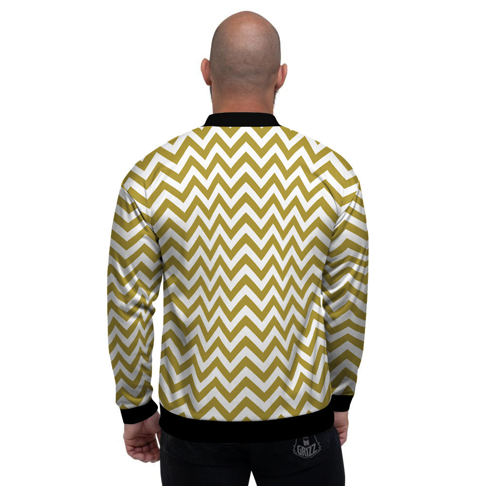 Gold Zigzag Print Pattern Men's Bomber Jacket-grizzshop