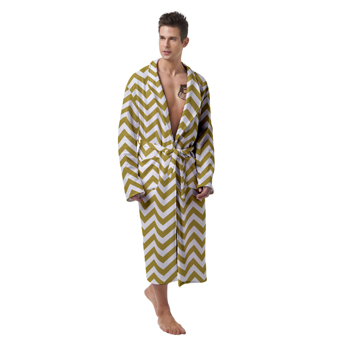 Gold Zigzag Print Pattern Men's Robe-grizzshop