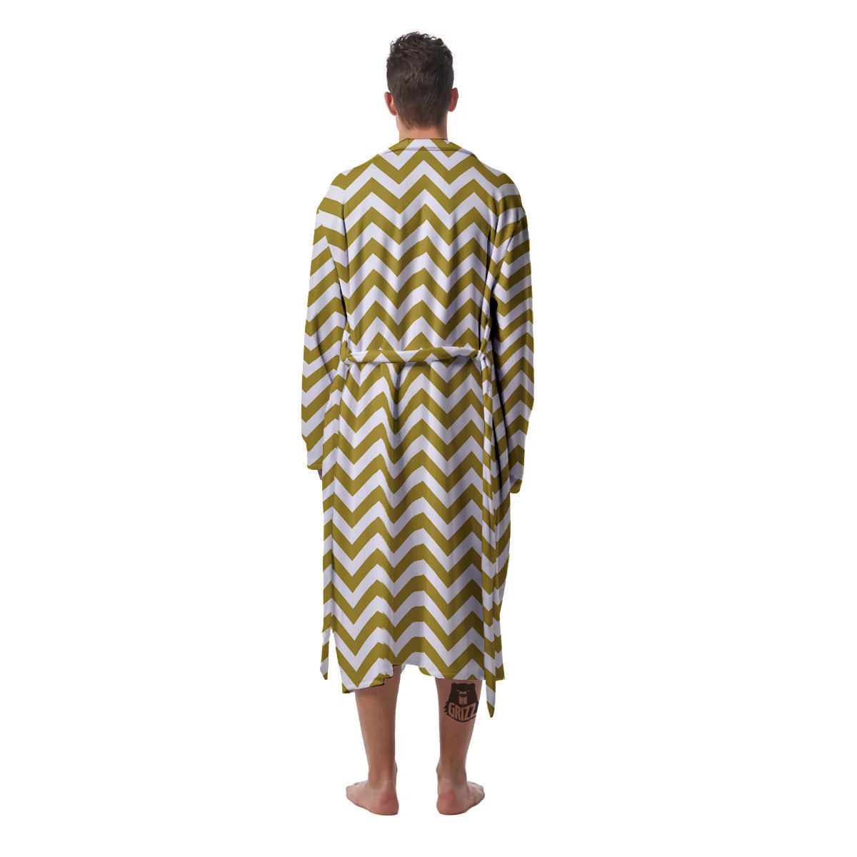 Gold Zigzag Print Pattern Men's Robe-grizzshop