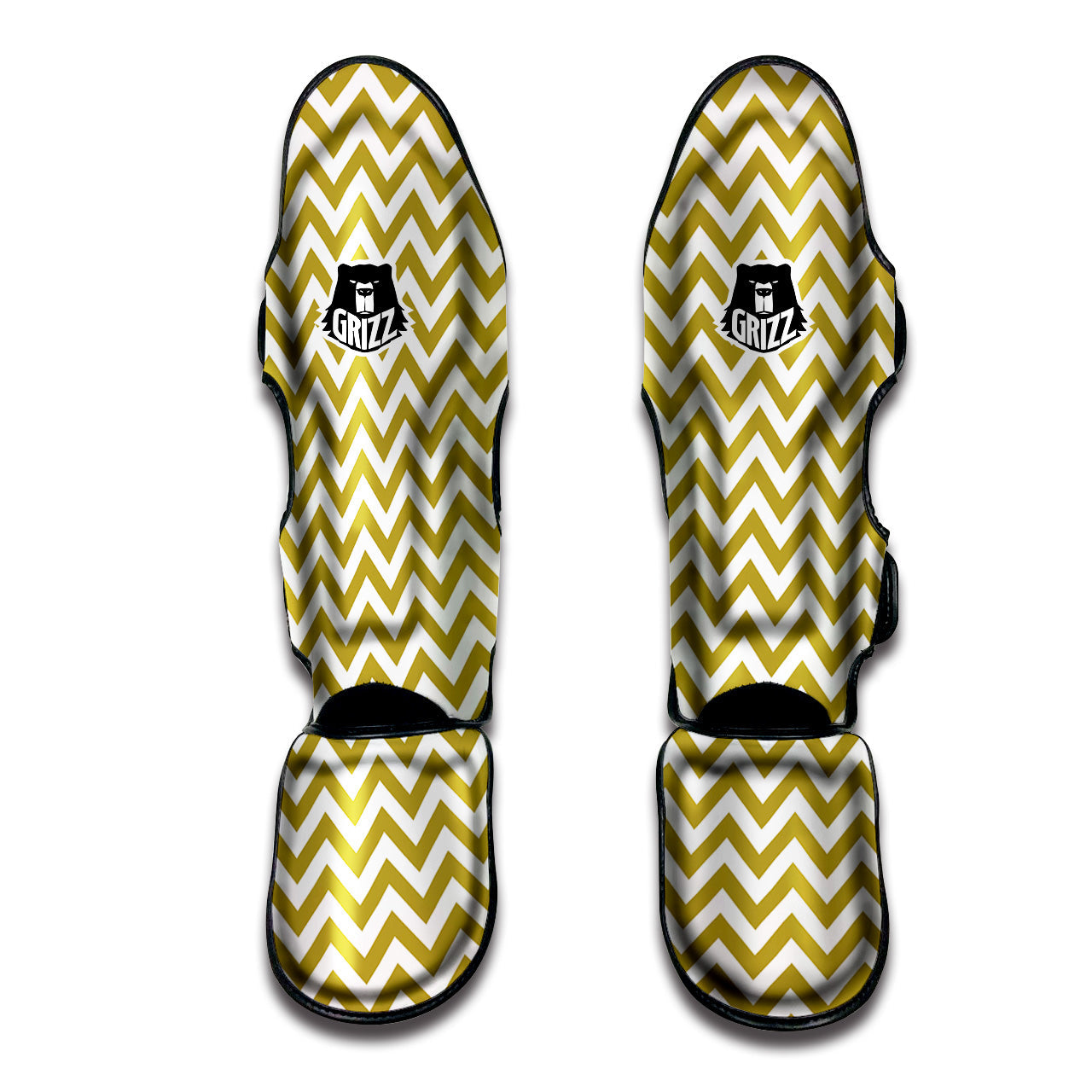 Gold Zigzag Print Pattern Muay Thai Shin Guards-grizzshop