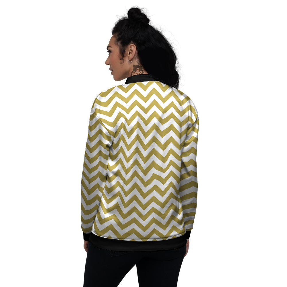 Gold Zigzag Print Pattern Women's Bomber Jacket-grizzshop