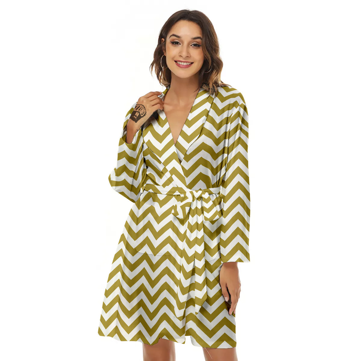 Gold Zigzag Print Pattern Women's Robe-grizzshop