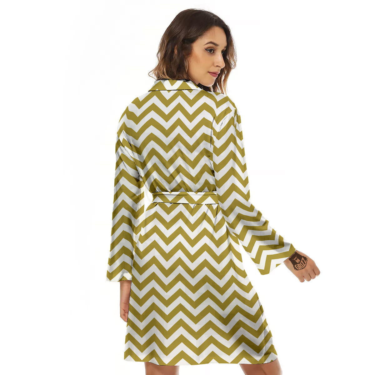 Gold Zigzag Print Pattern Women's Robe-grizzshop