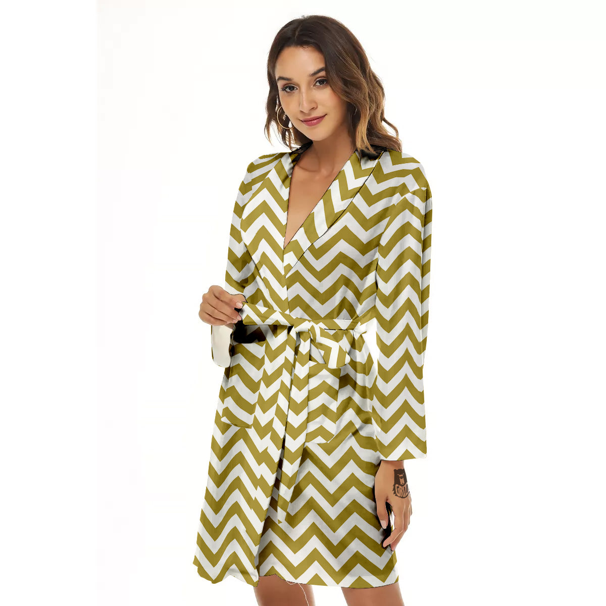 Gold Zigzag Print Pattern Women's Robe-grizzshop
