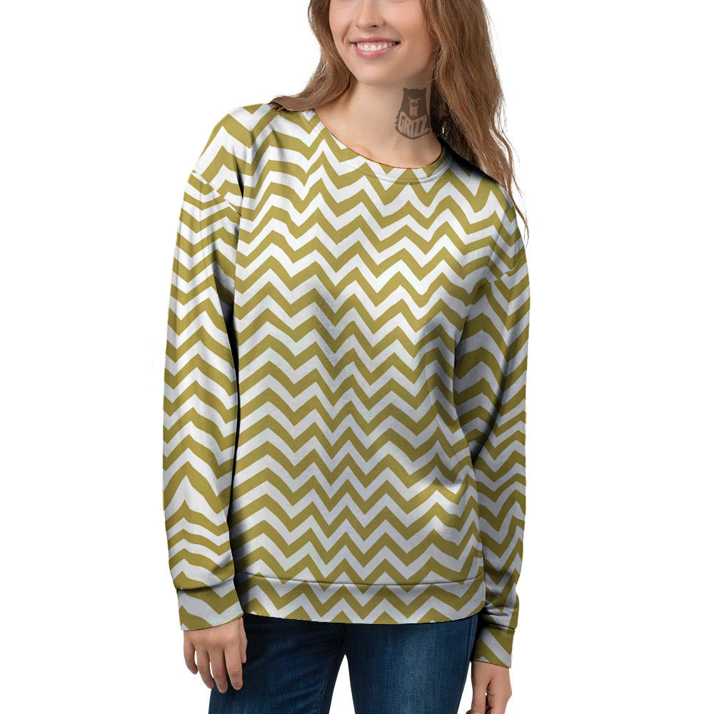 Gold Zigzag Print Pattern Women's Sweatshirt-grizzshop