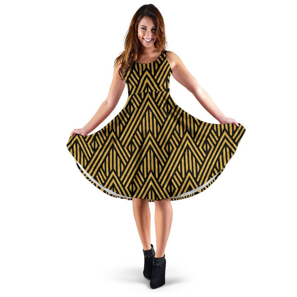 Gold Glitter Pattern Print Dress-grizzshop