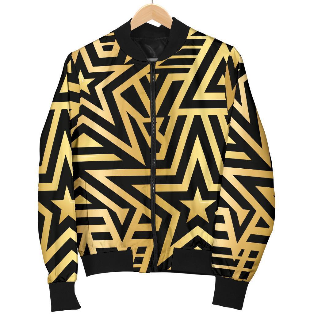 Gold Star Pattern Print Women Casual Bomber Jacket-grizzshop