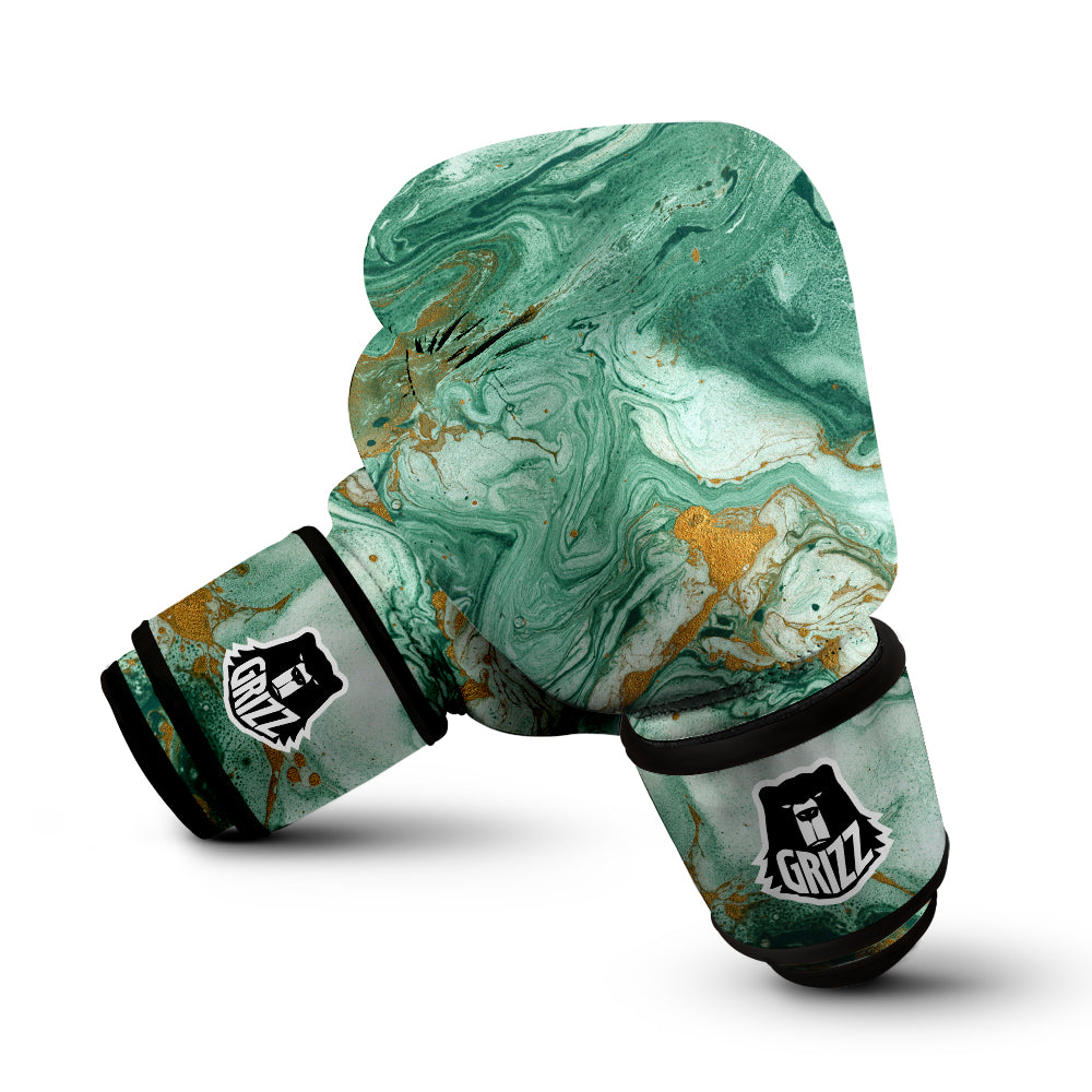 Golden And Green Marble Textue Print Boxing Gloves-grizzshop