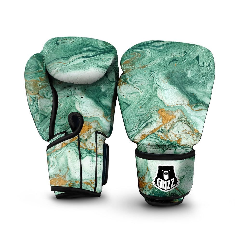Golden And Green Marble Textue Print Boxing Gloves-grizzshop
