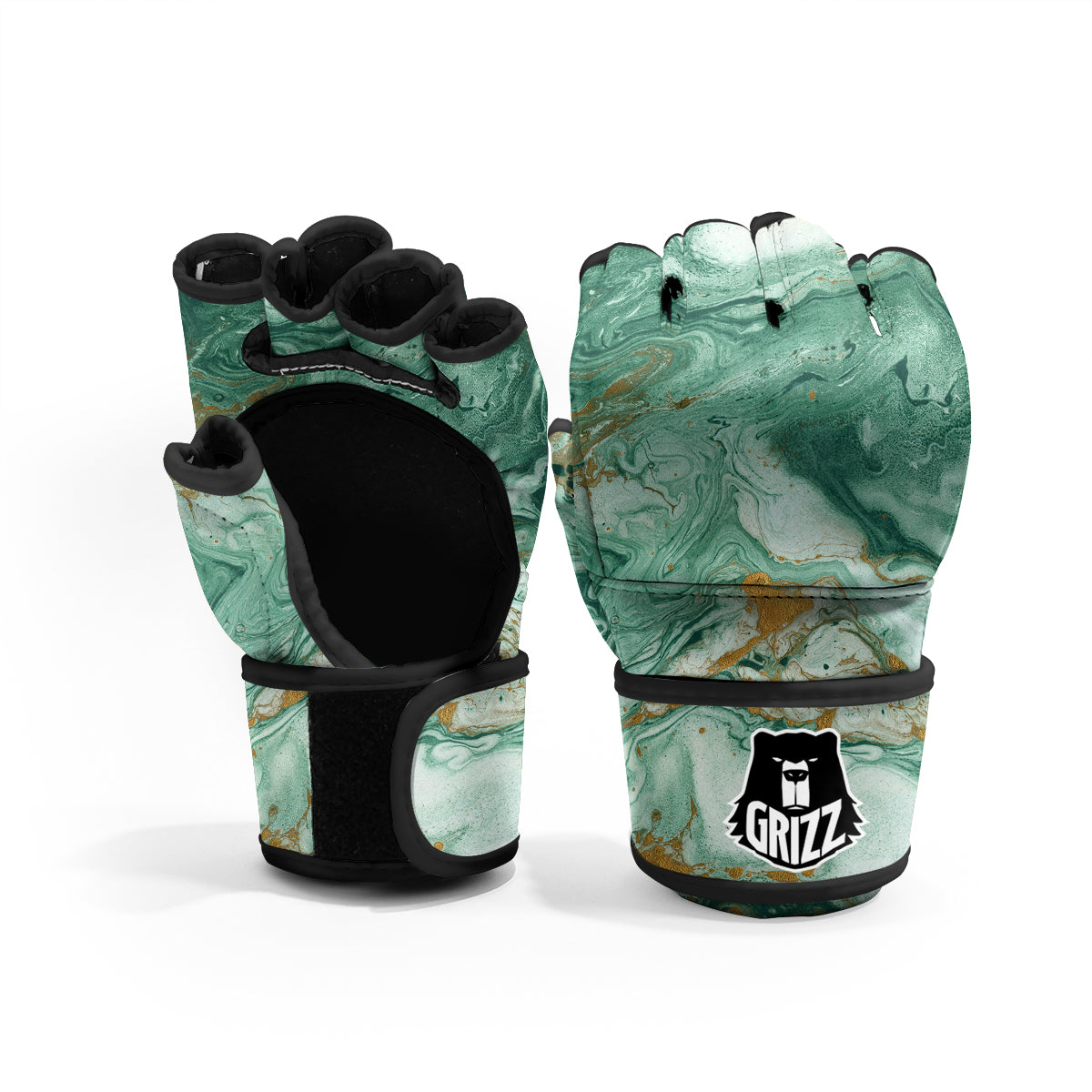 Golden And Green Marble Textue Print MMA Gloves-grizzshop