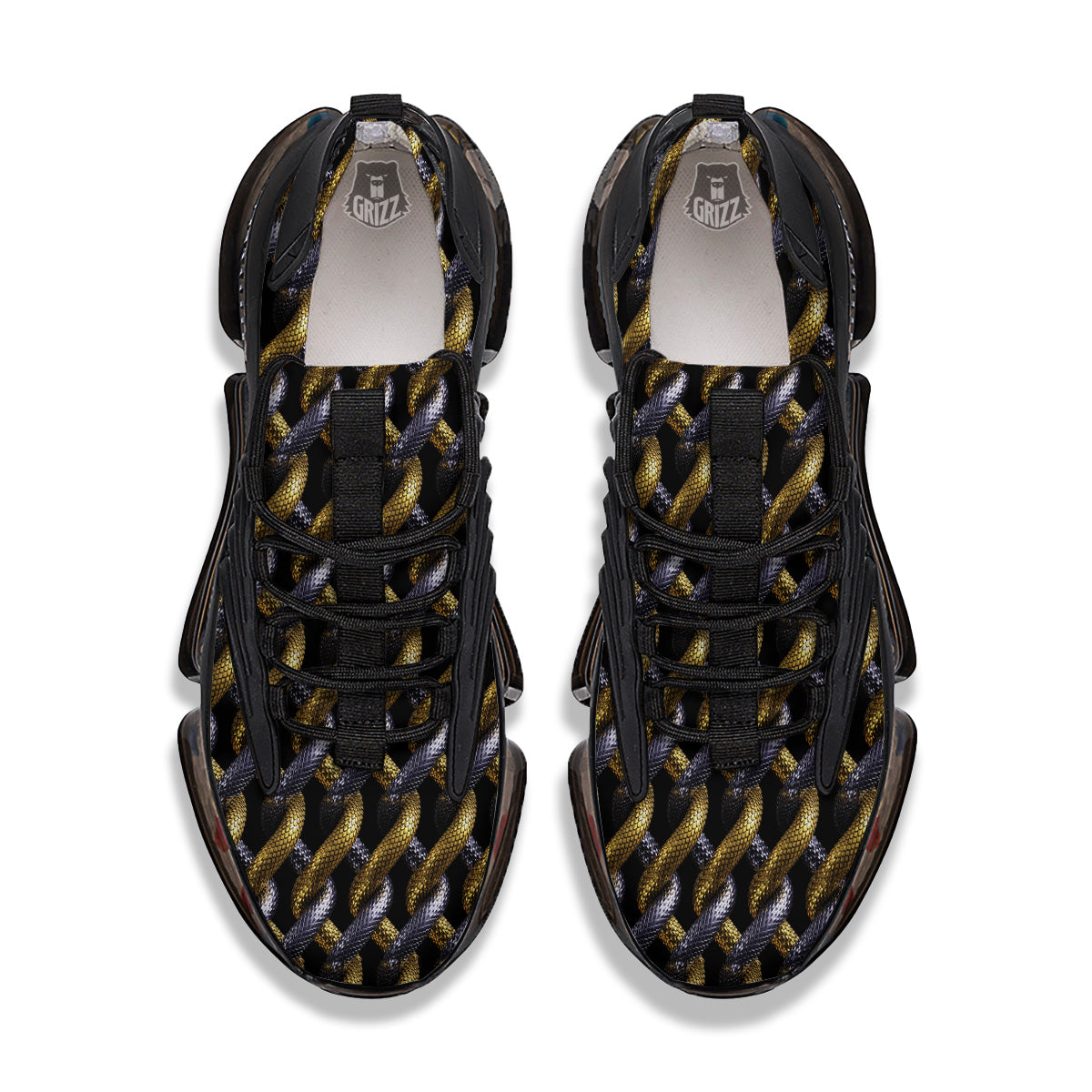 Golden And Silver Snakes 3D Print Pattern Black Gym Shoes-grizzshop