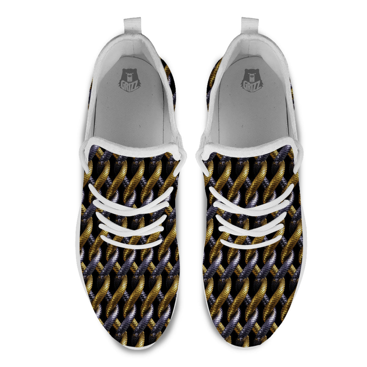 Golden And Silver Snakes 3D Print Pattern White Athletic Shoes-grizzshop