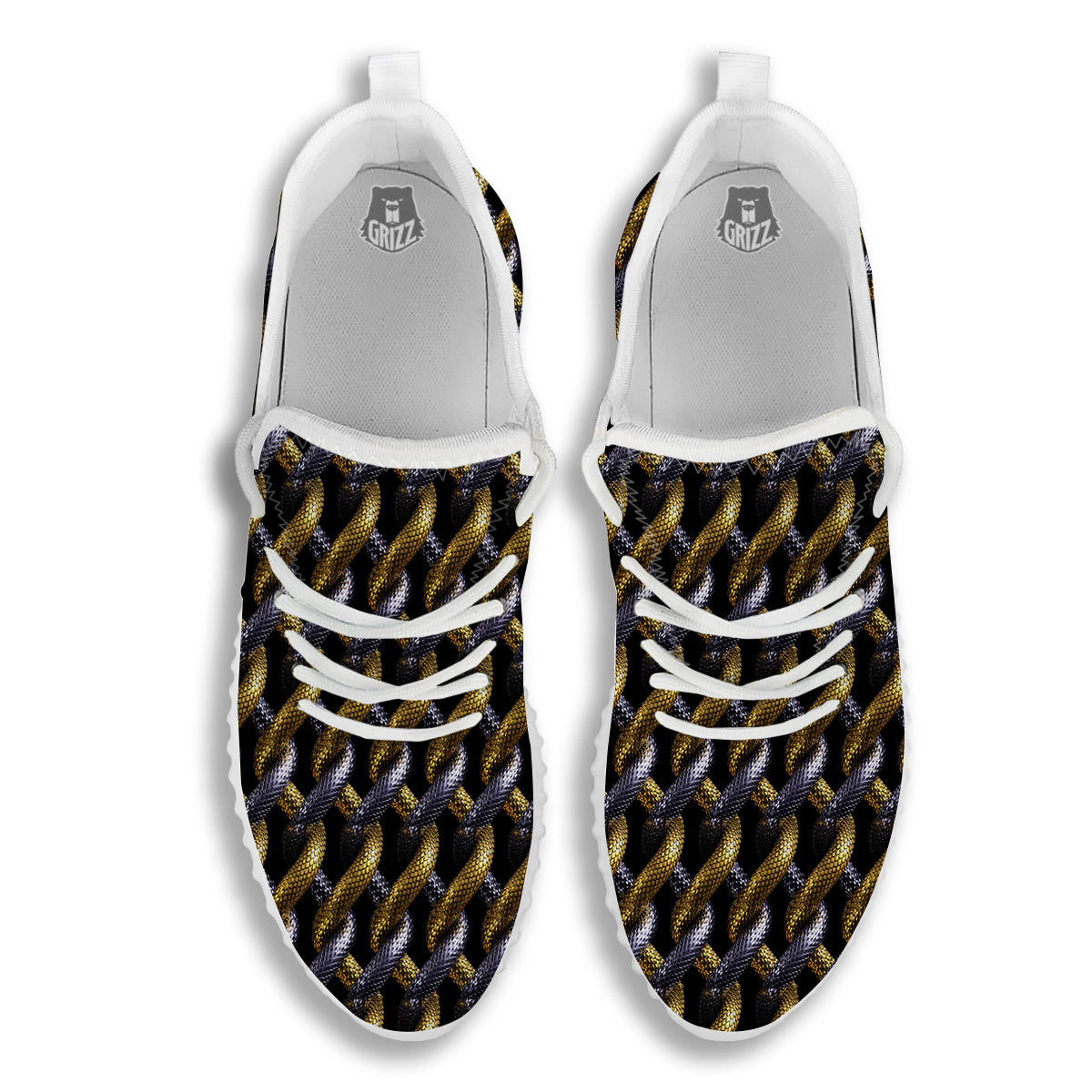 Golden And Silver Snakes 3D Print Pattern White Walking Shoes-grizzshop