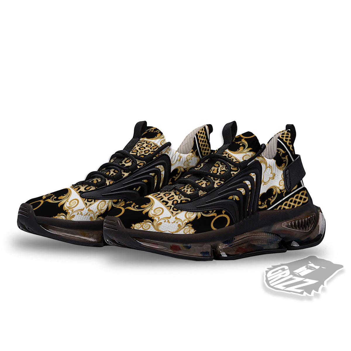Golden Baroque And Leopard Print Black Gym Shoes-grizzshop