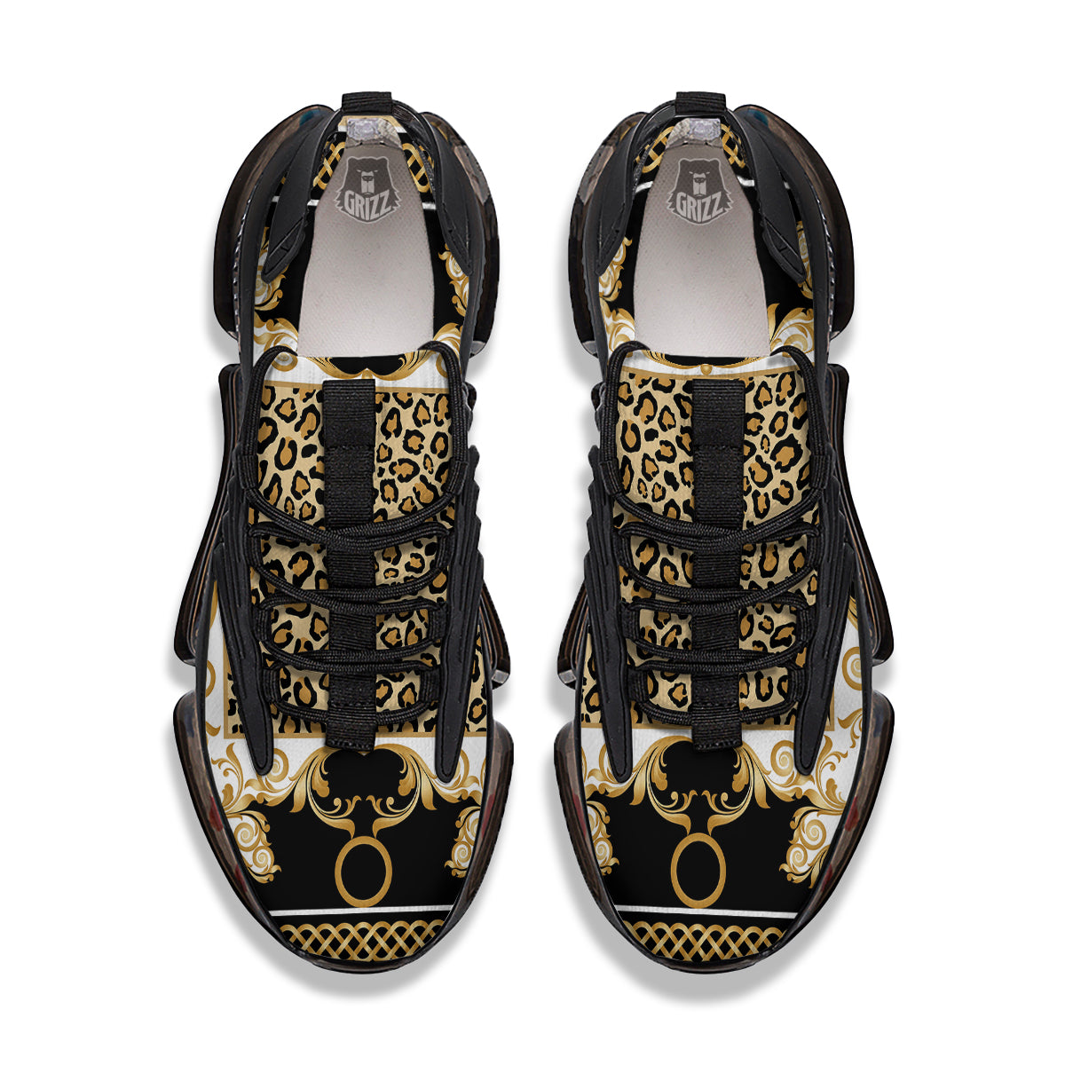 Golden Baroque And Leopard Print Black Gym Shoes-grizzshop