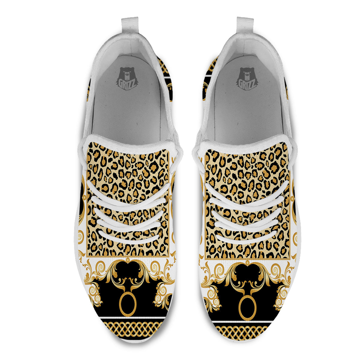 Golden Baroque And Leopard Print White Athletic Shoes-grizzshop