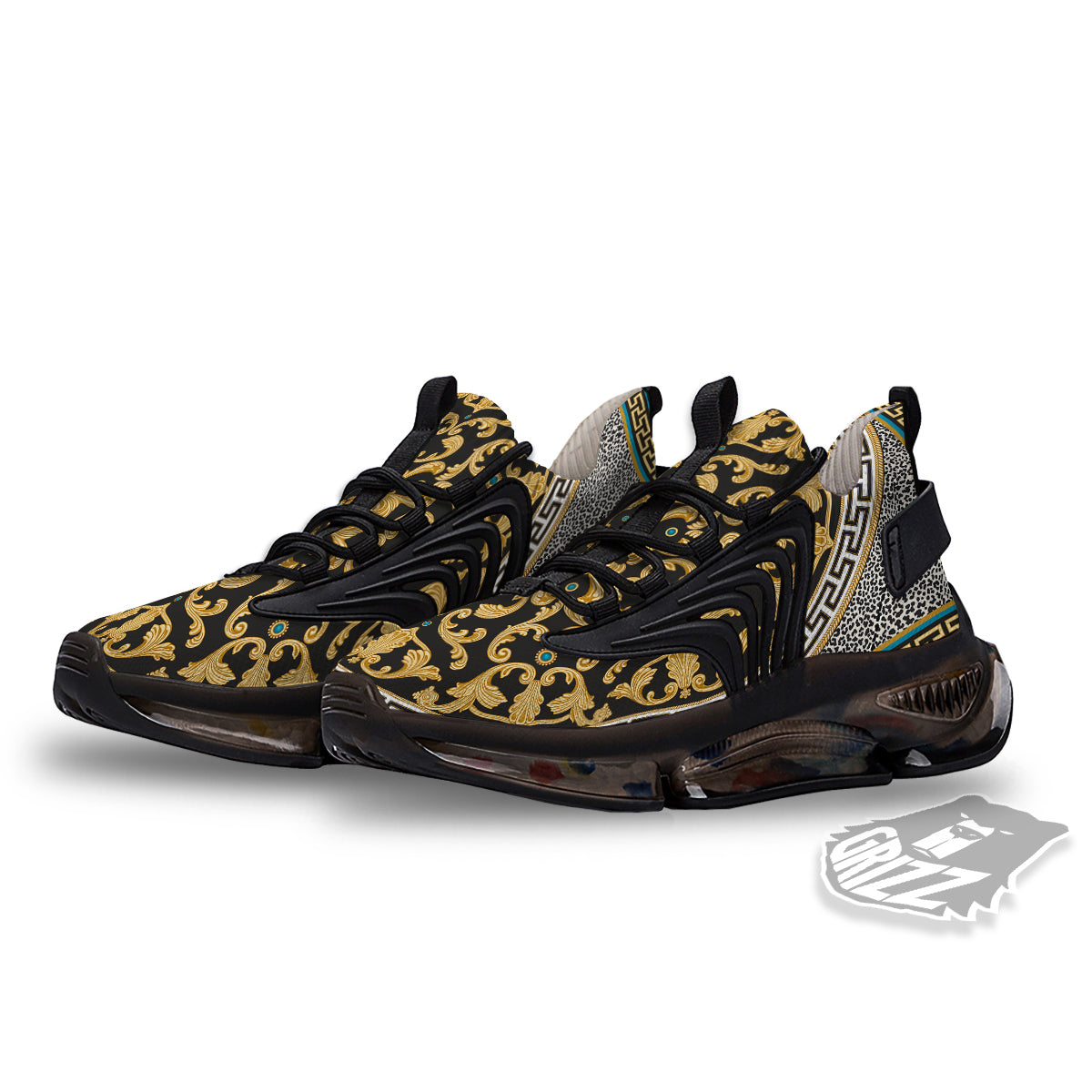 Golden Baroque Leopard Skin Print Black Gym Shoes-grizzshop