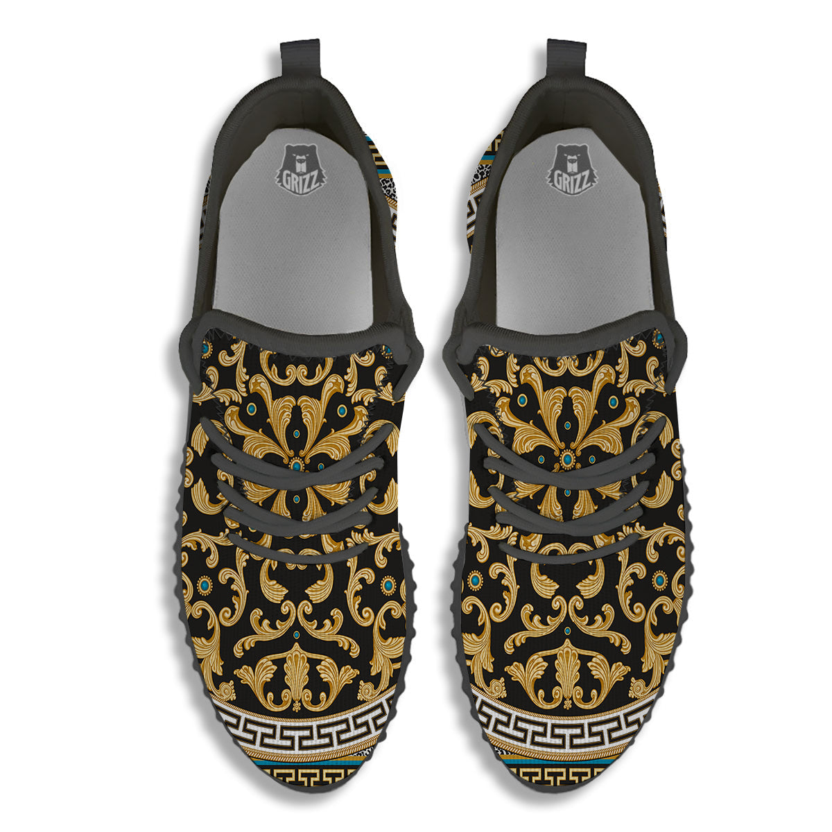 Golden Baroque Leopard Skin Print Black Walking Shoes-grizzshop