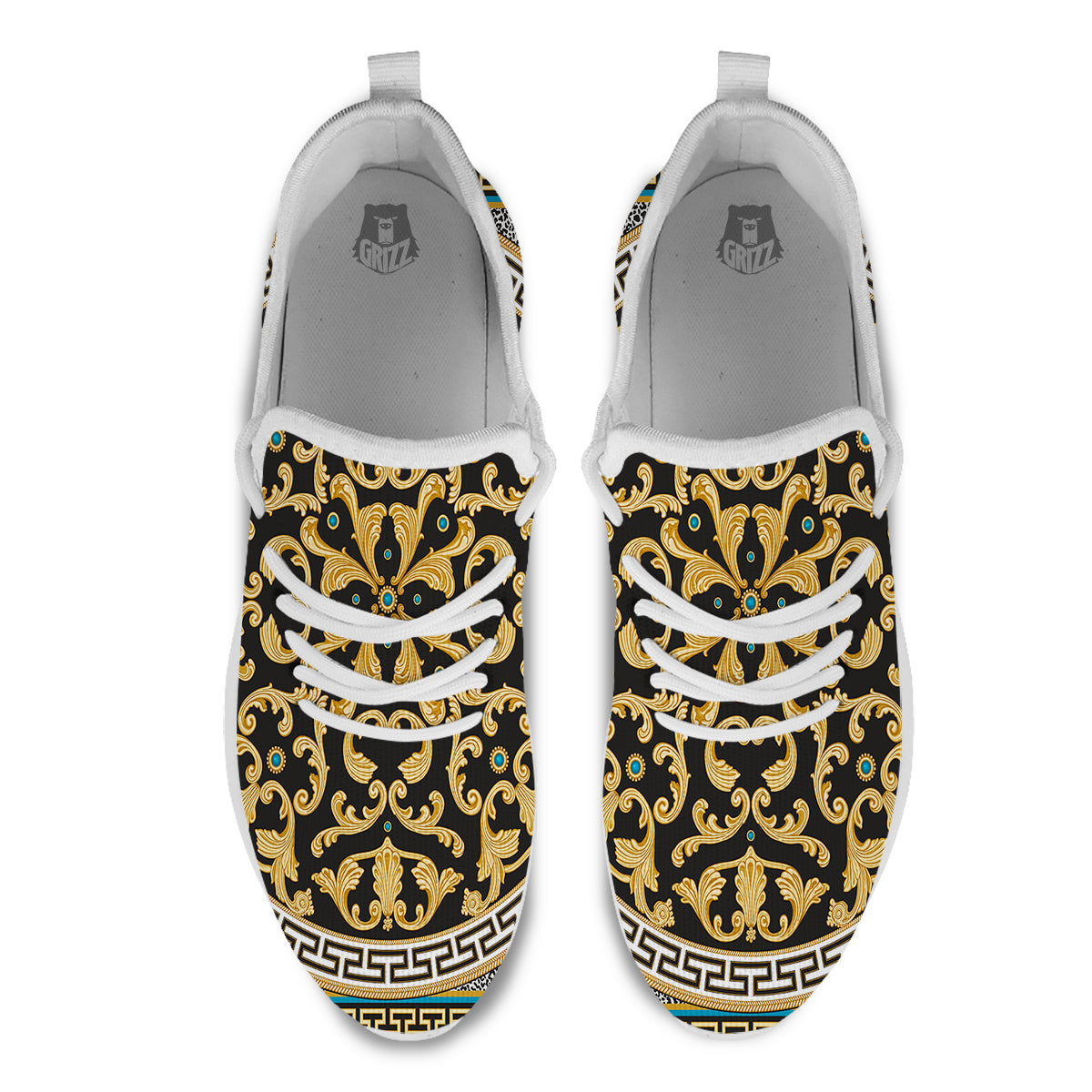 Golden Baroque Leopard Skin Print White Athletic Shoes-grizzshop