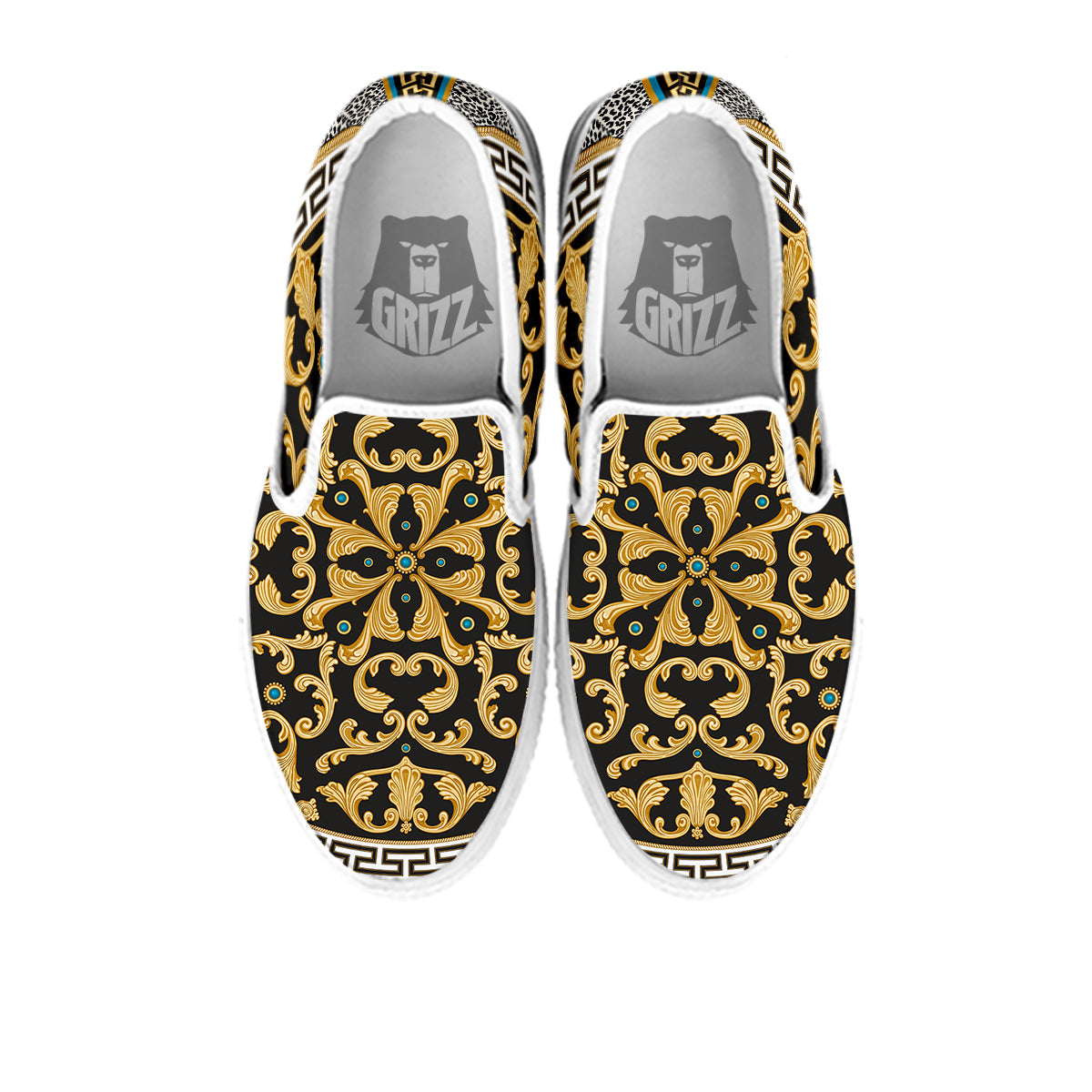 Golden Baroque Leopard Skin Print White Slip On Shoes-grizzshop