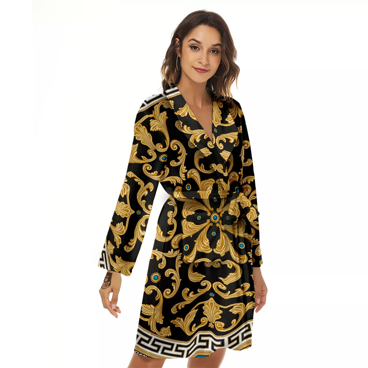 Golden Baroque Leopard Skin Print Women's Robe-grizzshop