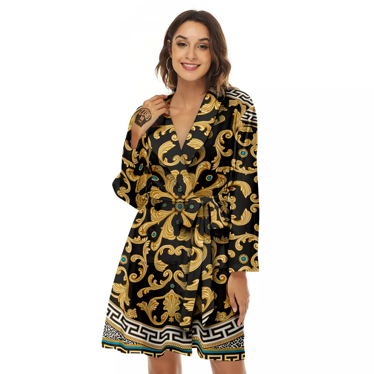 Golden Baroque Leopard Skin Print Women's Robe-grizzshop