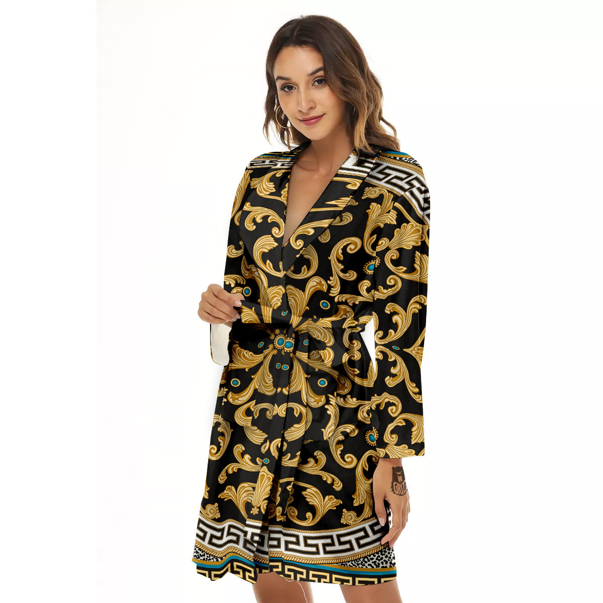 Golden Baroque Leopard Skin Print Women's Robe-grizzshop