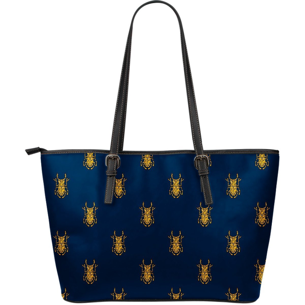 Golden Bug Pattern Print Leather Tote Bag-grizzshop