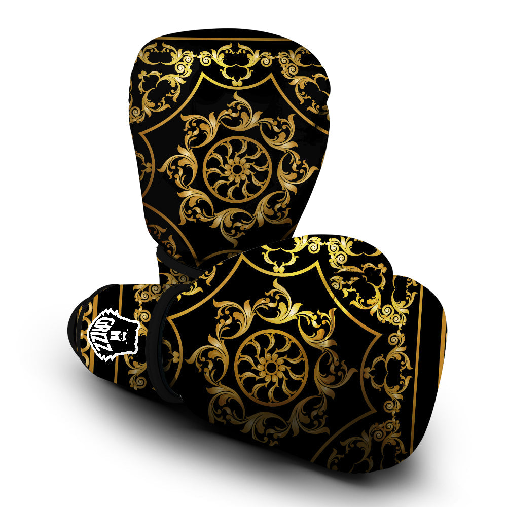 Golden Floral Baroque Print Boxing Gloves-grizzshop