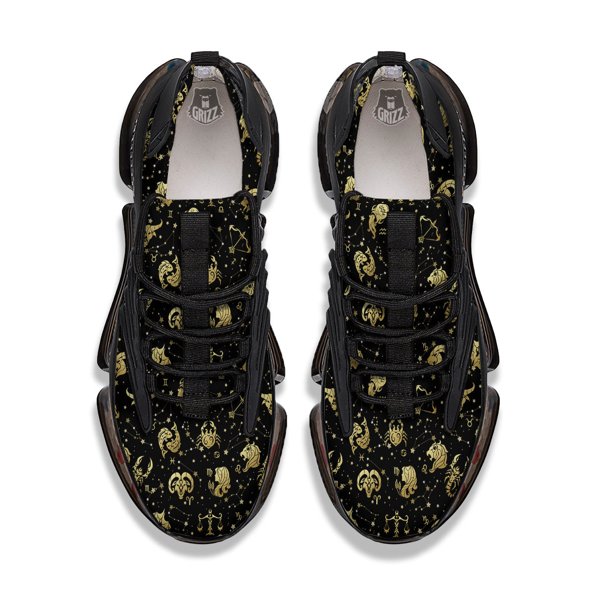 Golden Horoscope Zodiac Signs Print Pattern Black Gym Shoes-grizzshop