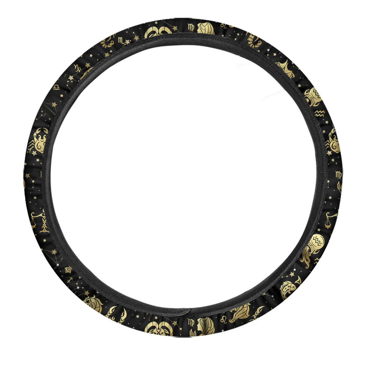 Golden Horoscope Zodiac Signs Print Pattern Car Steering Wheel Cover-grizzshop