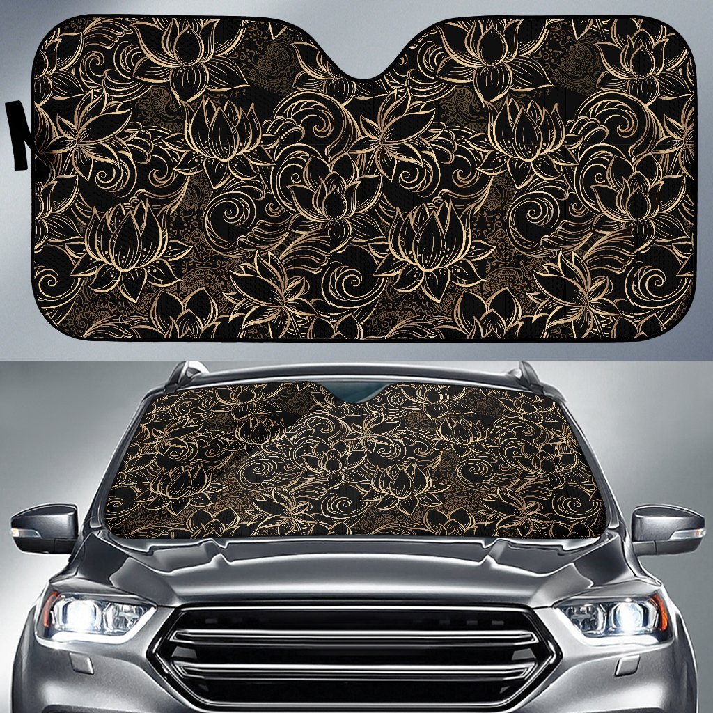 Golden Lotus Pattern Print Car Sun Shade-grizzshop