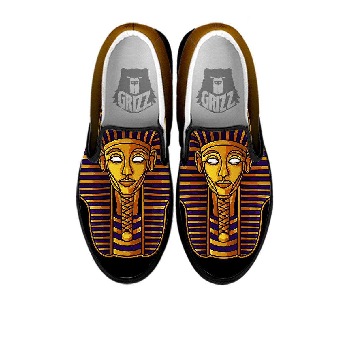 Golden Pharaoh Egyptian Print Black Slip On Shoes-grizzshop