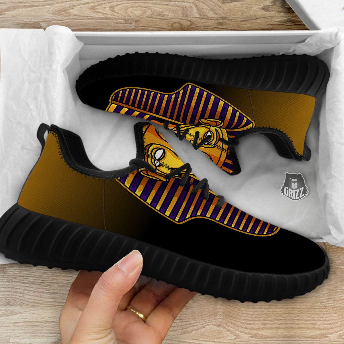 Golden Pharaoh Egyptian Print Black Walking Shoes-grizzshop