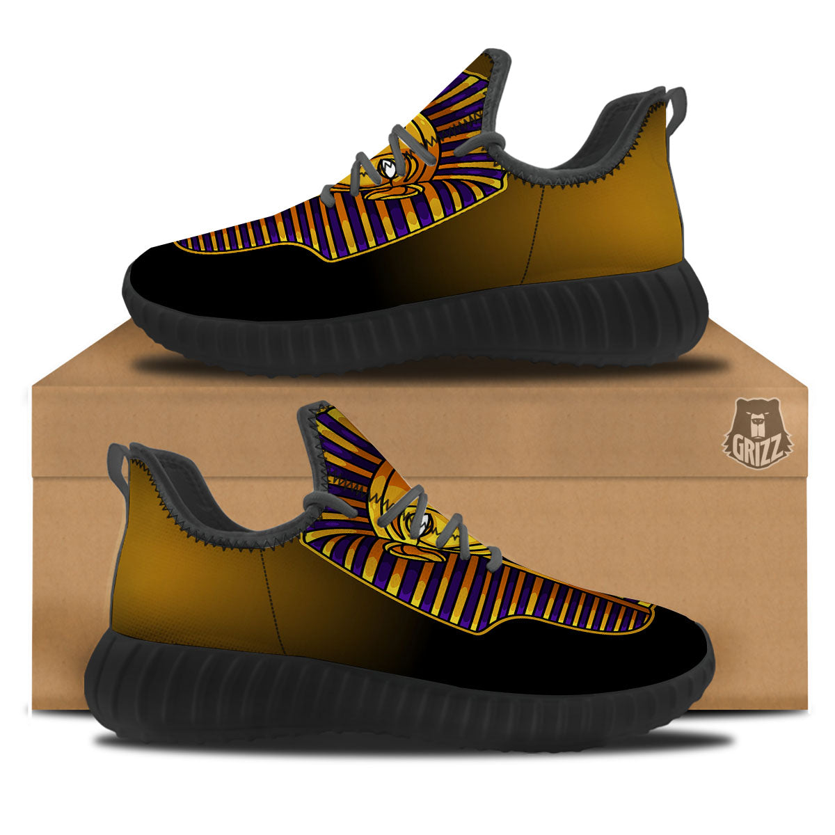 Golden Pharaoh Egyptian Print Black Walking Shoes-grizzshop