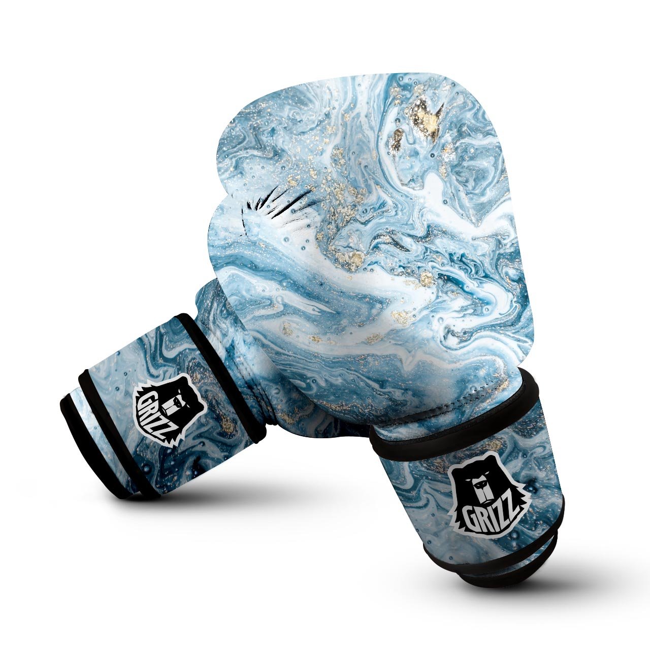 Golden Powder Blue Marble Boxing Gloves-grizzshop