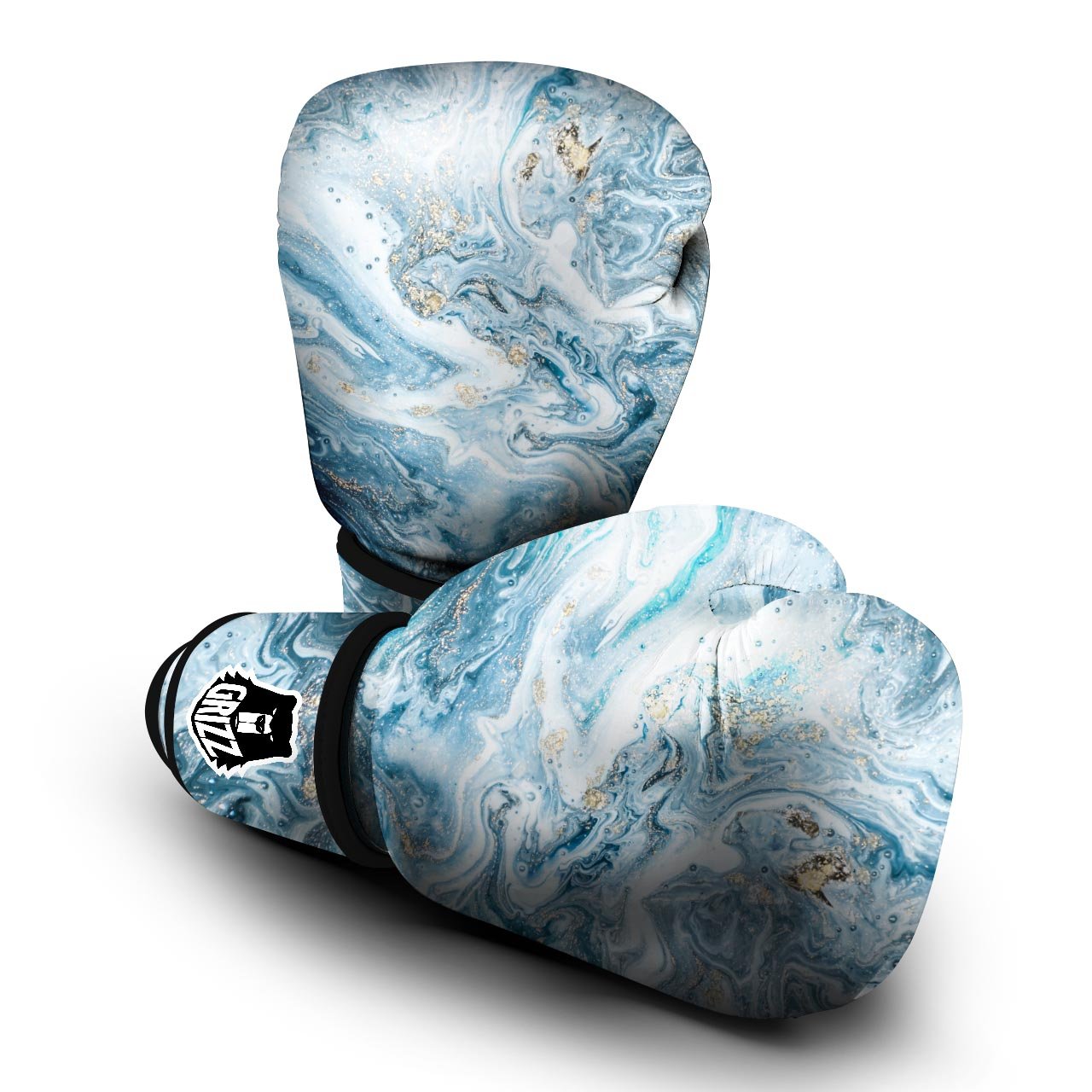 Golden Powder Blue Marble Boxing Gloves-grizzshop